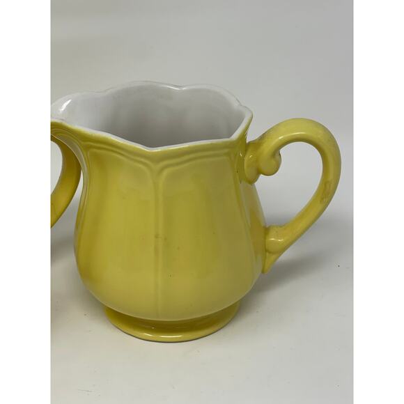 Vintage Federalist Ironstone Buttercup Yellow Ceramic Sugar Bowl & Creamer Set - Picture 6 of 16